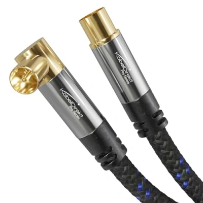 Image of 4K aerial cable Nylon braided, TV straight/90 angled connector 1,5m break proof metal plugs for digital &amp; analogue (straight female to male DVB C, T, S) CableDirect