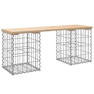 Image of vidaXL Garden Bench Gabion Design with Solid Pinewood Seat and Galvanised Steel Base Outdoor Furniture for Patio, Deck,