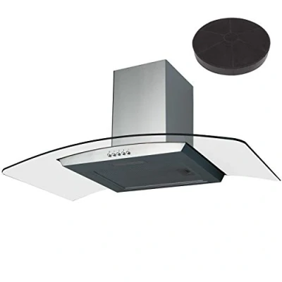 Image of SIA CGH90SS 90cm Curved Glass Stainless Steel Chimney Cooker Hood Fan &amp; Filter