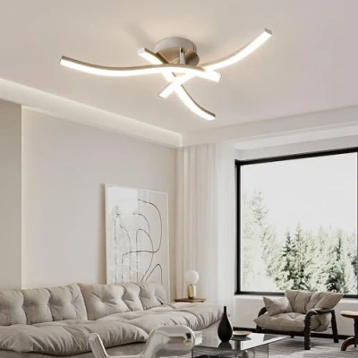 Image of HARPER Living 3 Light LED, Semi Flush Ceiling Light, Satin Nickel Finish, 18 Watts 1440 Lumens, Natural White (4000K), Ideal for Room, Bedroom, Kitchen Hallway