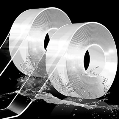Image of KONAMO 2 Pack Nano Double Sided Tape Heavy Duty 33FT Transparent Traceless Adhesive Removable Reusable Gel for Kitchen Party Paste Photos Posters Carpet Fixing 10M*30MM