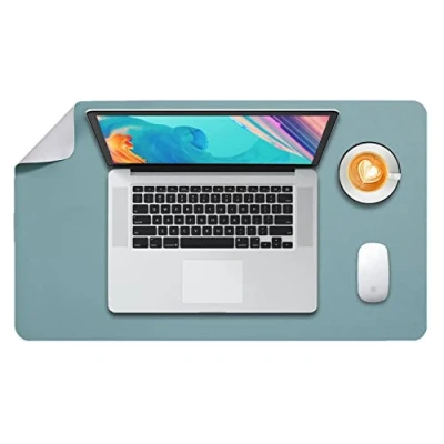Image of Desk Pad Large, Mat, Extended Mouse L, Blotter, DOBAOJIA Laptop Writing for Office/Home, Dual Side Use PU Leather Waterproof 23.6&quot; X 13.8&quot;(Greyish Green/Grey)