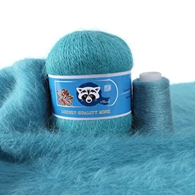 Image of FOLODA Wool, 2 Pieces Long Plush Mink Pure Natural Knitting Needles Wool Worsted Yarn Handmade Couture Material 50g + 20g Hand Cotton