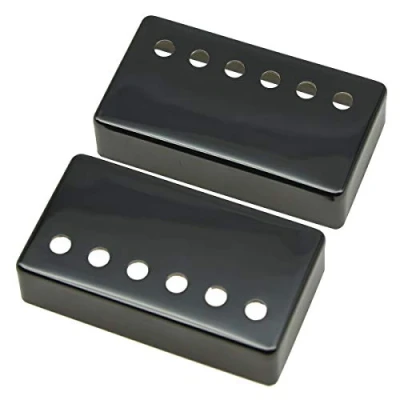 Image of KAISH Set of 2 Humbucker Guitar Pickup Cover Brass Covers 49.2mm/52mm Pole Spacing Black Nickel
