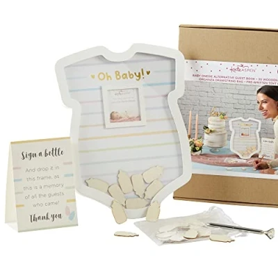 Image of Kate Aspen 22130NA Onesie Shaped Baby Shower Guest Book Alternative Shadow Box &amp; Nursery Decoration Guestbook, MDF