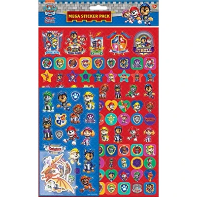 Image of Paw Patrol Rescue Knights Mega Sticker Pack Three Types of Stickers (Around 150 Total) Reusable on Non Porous Surfaces, Red / Blue