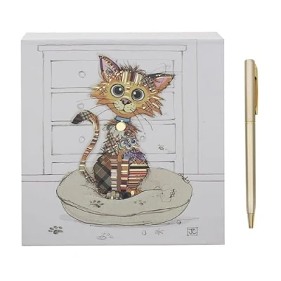 Image of Lesser &amp; Pavey Funky Art Memo Pad Artistic Square Block For Office, Home or Schools Kimba Kitten With Lovely Designs Bug