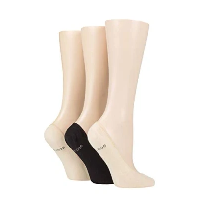 Image of SockShop Ladies Plain and Patterned Bamboo Shoe Liners Pack of 3 (Natural/Black/Natural, 4 8)