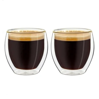 Image of Creano Double Walled Espresso Glasses 100ml Insulated Coffee Cups Handmade Heat Resistant Mugs 2 pcs (Pack of 1)