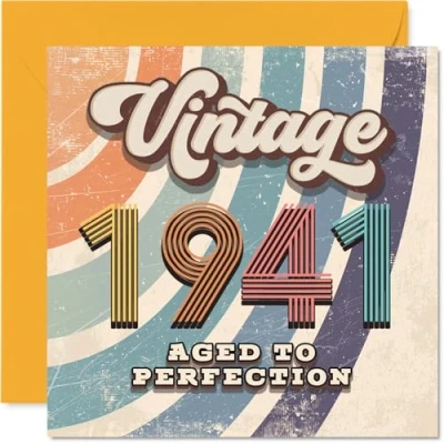 Image of 84th Birthday Card for Men Women Vintage 1941 Aged To Perfection Happy 84 Cards Husband Grandma Wife Grandad Auntie Dad, 145mm Bday Greeting