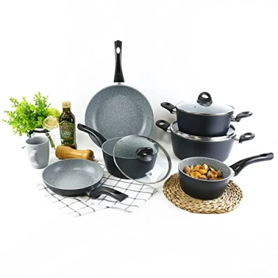 Image of Forgecross Pressed Forged Aluminium Non Stick Ceramic Coated Induction Gas Oven Safe Saucepan Stockpot Casserole Cooking Pots &amp; Frying Pans Cookware Set (6 Piece Set)