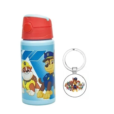 Image of OM SUPPLIES Paw Patrol Pups Characters Reusable Aluminium Sports Bottle 500ml Holiday, Back to School Water Drinking Kids Lunch Children Includes keychain (Paw Patrol)