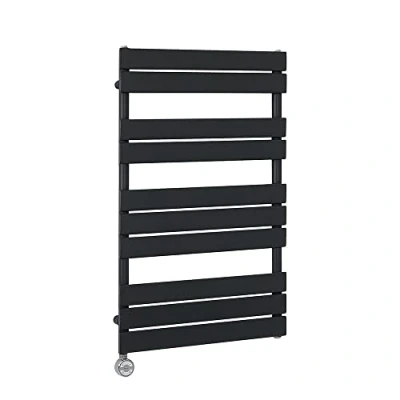 Image of Milano Lustro 600W Black Flat Panel Electric Heated Towel Rail Thermostatic Element 975mm x 600mm