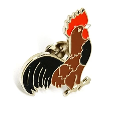 Image of Metal Enamel Pin Badge Brooch Bird Black Rooster Chicken Cockerel