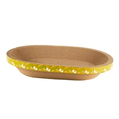 Image of Corrugated Cardboard Scratch Pads Oval Cat Scratcher Round Scratching Lounge Bed Training Toy for Kitten Furniture Protection (Green 58cmx40cmx9cm)