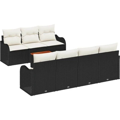 Image of vidaXL 8 Piece Garden Sofa Set with Cushions Black Poly Rattan Acacia