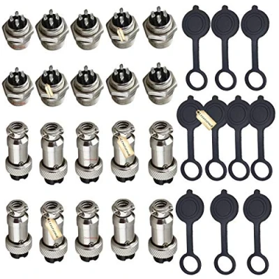Image of Ltsstoreuk 30Pcs Metal Aviation Connector 4Pin 16MM 5A Thread Male Female Plug Adapter GX16 4 Din with Rubber Protector Cap