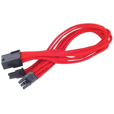 Image of SilverStone SST PP07 PCIR 25cm 8pin to PCI E 6+2pin Sleeved Extention Cable, red