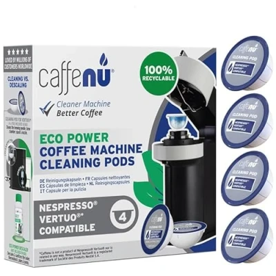 Image of Nespresso Vertuo Compatible Cleaning Capsules. 4 Vertuoline Pods. Coffee Machine Cleaner For Crisp Coffee. Combines with Descaler Kit.