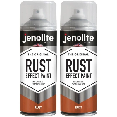 Image of JENOLITE RUST Effect Spray Paint Look &amp; Feel 2x400ml Textured Weathered Rusted Metal Multi Surface Ideal For Crafting DIY Interior Exterior