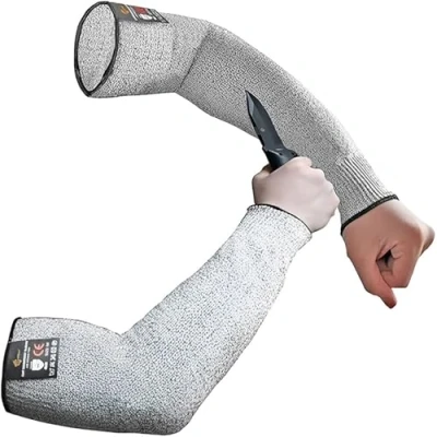 Image of NIHUIFDPY 2PCS Cut Resistant Safety Arm Sleeves, Level 5 Protection Anti Guard Bracers Protector Forearm Wrist Work Sleeve For Garden Kitchen (40cm NO Thumb Hole)