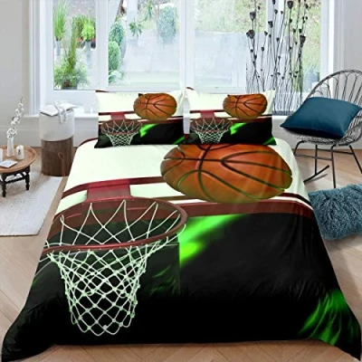 Image of Homemissing Basketball Court Comforter Cover Bedding Set for Boys Girls Sports Duvet 3D Ball Bedspread Single Size 2Pcs