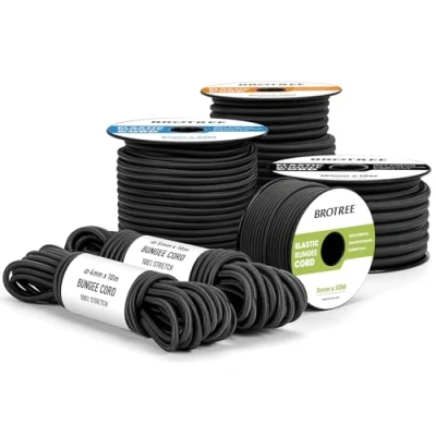 Image of Brotree Bungee Cord Elastic Shock 4mm x 10m Rope Heavy Duty for Trailer, Tarpaulin, Tent Pole, Kayak and Backpack Black