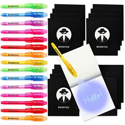 Image of BONNYCO Invisible Ink Pen and Notebook, Pack of 16 Stocking Fillers for Kids Birthday Parties Boys &amp; Girls Party Bag Fillers, Favours Pinata Toys School Prizes Gifts Children