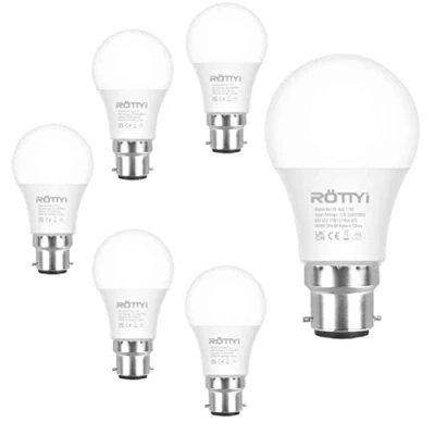Image of ROTTYI B22 Bayonet Light Bulbs 100W Equivalent, Cool White 6500K Daylight Bulbs, 11W 1210LM LED Bulb, BC A60 GLS Energy Saving Lightbulbs, Classic Shape Non dimmable, Pack of 6