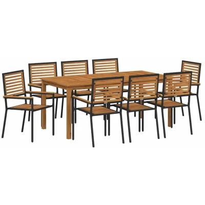 Image of vidaXL 9 Piece Garden Dining Set Black Poly Rattan Acacia