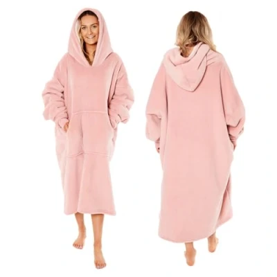 Image of Sienna Extra Long Oversized Blanket Hoodie Wearable Throw with Pockets Sleeves Soft Sherpa Fleece Giant Sweatshirt, Blush Pink