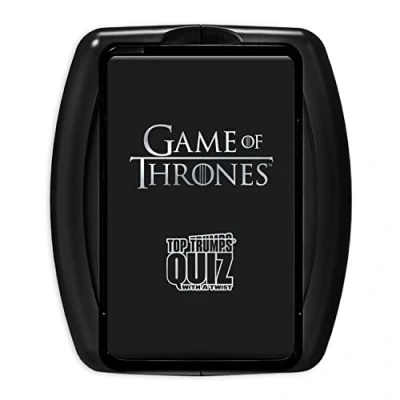 Image of Top Trumps game of Thrones Quiz Trivia Game, 100 categories to test your knowledge and memory featuring Tyrion Lannister, Cersei Arya Stark, Daenerys Targaryen, 2+ player for ages 18+