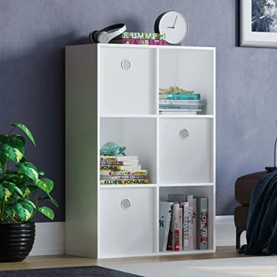 Image of Vida Designs Durham Cube Bookcase Storage Organiser Living Room Bookshelf Home Office Furniture (6 &amp; 3 White Baskets, White)