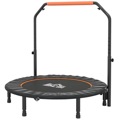 Image of HOMCOM 48&quot; Foldable Mini Trampoline Fitness Rebounder for Adults with Adjustable Foam Handle, Indoors, Outdoors, Cardio Training, Orange