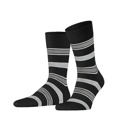 Image of FALKE Men&#039;s Marina Stripe M SO Cotton Patterned 1 Pair Socks, Black (Black 3000), 8.5 9.5