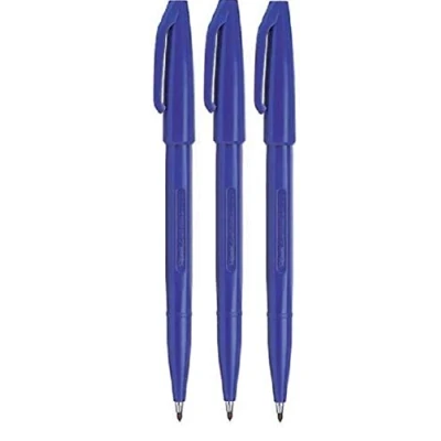 Image of Pentel Blue Original Sign Pen S520 Fibre Tip Marker Pens Colour Fineliner 2mm Nib 1mm Line Width (Pack Of 3)