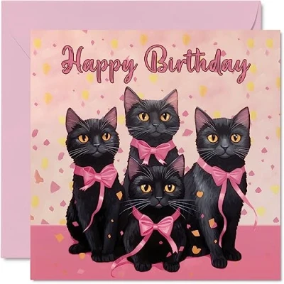 Image of Fun Birthday Cards for Women Men Cats Happy Card Mum Dad Brother Sister Son Daughter Nan Grandad, 145mm x Joke Humour Banter Bday Greeting