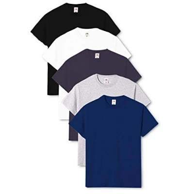 Image of Fruit of The Loom Men&#039;s Valueweight Short Sleeve T Shirt Pack 5, Black/Navy/Heather Grey/Light Graphite/Deep Navy, Medium