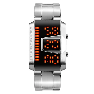Image of TONSHEN Fashion Casual Mens Unique Binary Stainless Steel Watch LED Digital Display Simple Sport Watches (Silver)