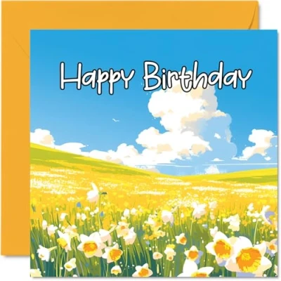 Image of Floral Birthday Cards for Women Her Daffodil Field Happy Card Mum Sister Daughter Auntie Cousin Nanny Grandma Friend 145mm x Daffodils Flowers Greeting