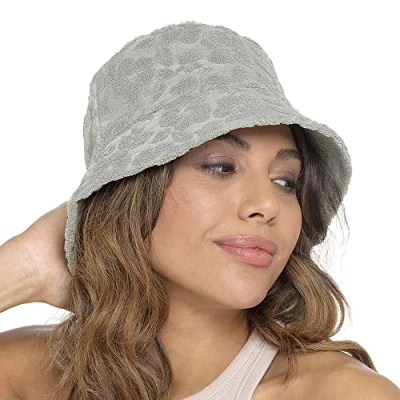 Image of Thingimijigs Ladies Floral Embossed Textured Bucket Hat Summer Sun Sage S/M