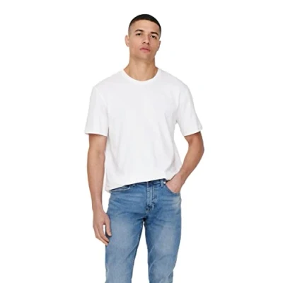 Image of Only &amp; Sons Einfarbiges Basic Tshirt, Men&#039;s, Size: XS, White