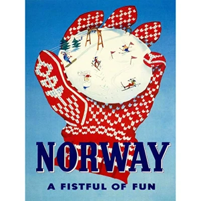 Image of Wee Blue Coo TRAVEL TOURISM WINTER SPORT SKI GLOVE NORWAY ART POSTER PRINT 18x24 INCH LV4323