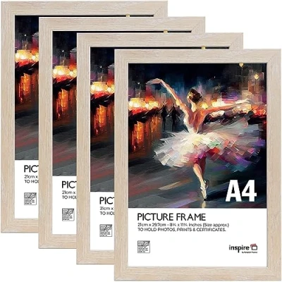 Image of Inspire By Hampton OSLO A4 (21x30cm) Natural Wood Effect Picture Photo Frame Plexi (Non Glass) 4 Pack IBHOSLA4NG PK4
