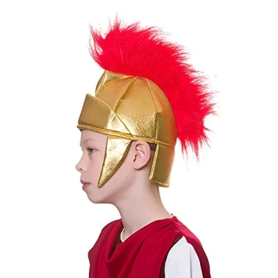 Image of Kids Roman Helmet Gold Effect Red Crest Fancy Dress Age 5+