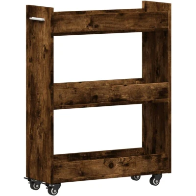Image of vidaXL Cabinet with Wheels Smoked Oak 60x22x79 cm Engineered Wood