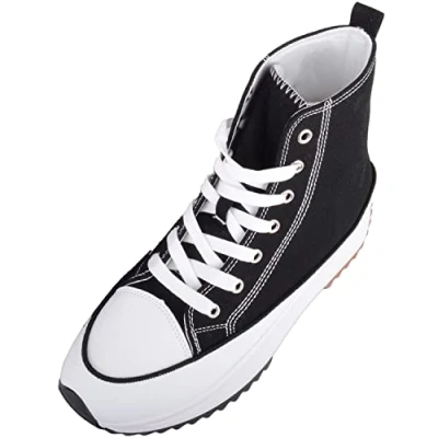 Image of Womens Canvas Chunky Sole High Top Trainers Sneakers Black UK 4