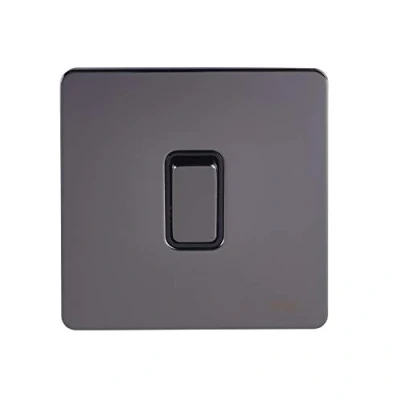 Image of Schneider Electric Ultimate Screwless Flat Plate Single Light Switch Double Pole, 20AX, GU2410BBN, Black Nickel with Insert