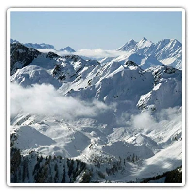 Image of Square Stickers (Set of 2) 10cm Snowy Mountain Scene Winter Ski Laptop Tablet Luggage Scrapbook #14205