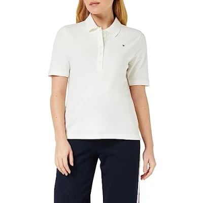Image of Tommy Hilfiger Women 1985 Piqué Polo Short Sleeve Shirt Regular Fit, White (Ecru), L